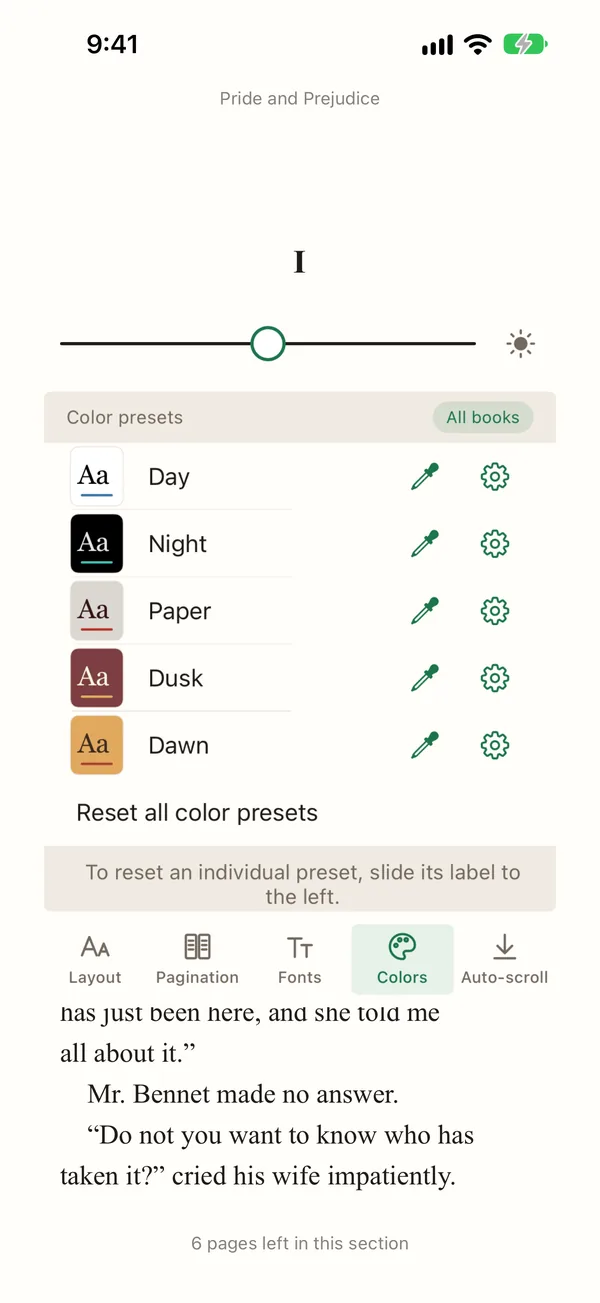 Five page colours, one tap away